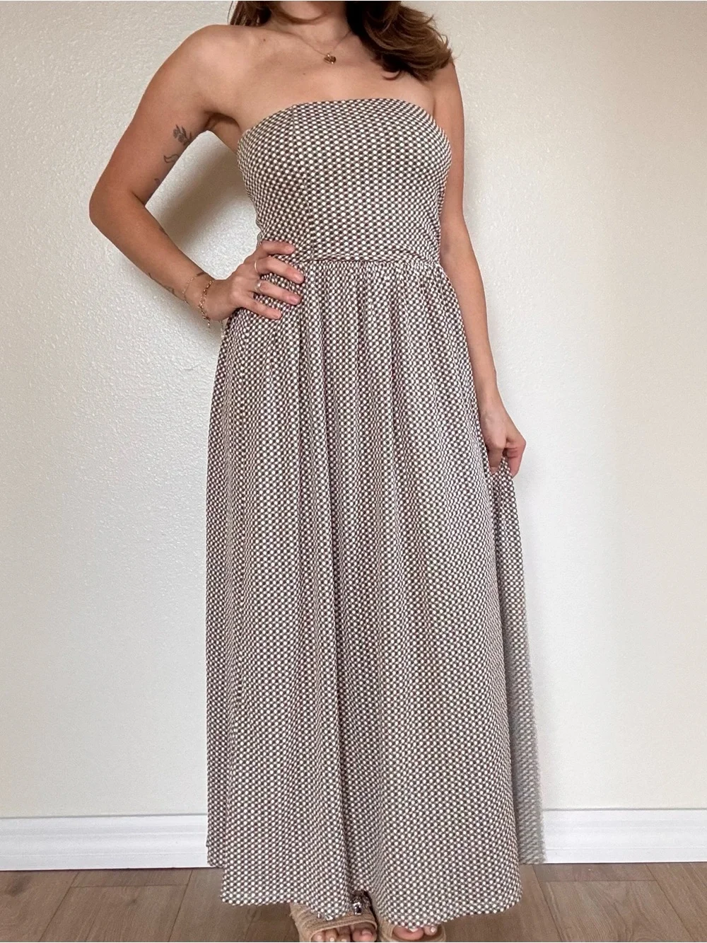 Dark green gingham midi Dress - Picture 3 of 7